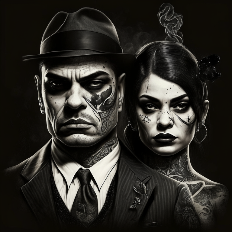 Mafia with tattoo face and ciigerrette