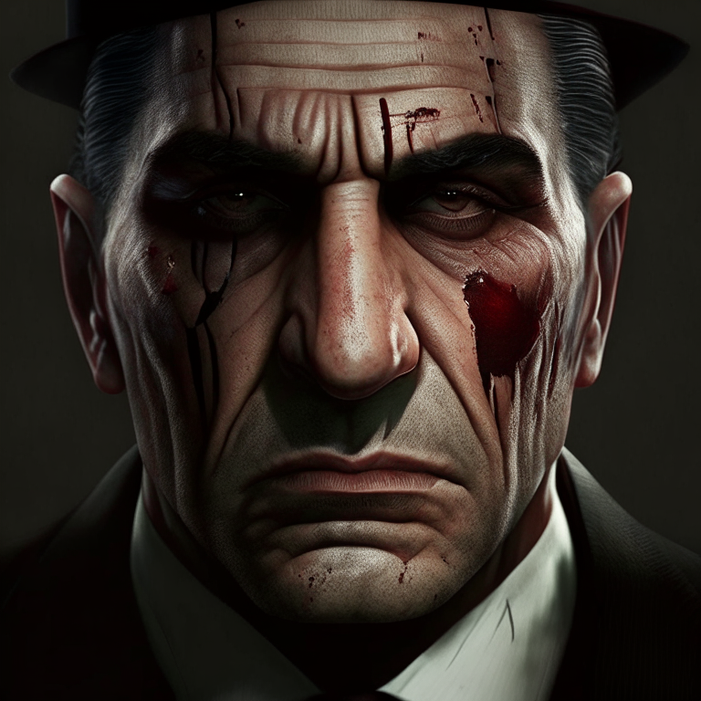 mafia with scars on his face he must have wrinkles