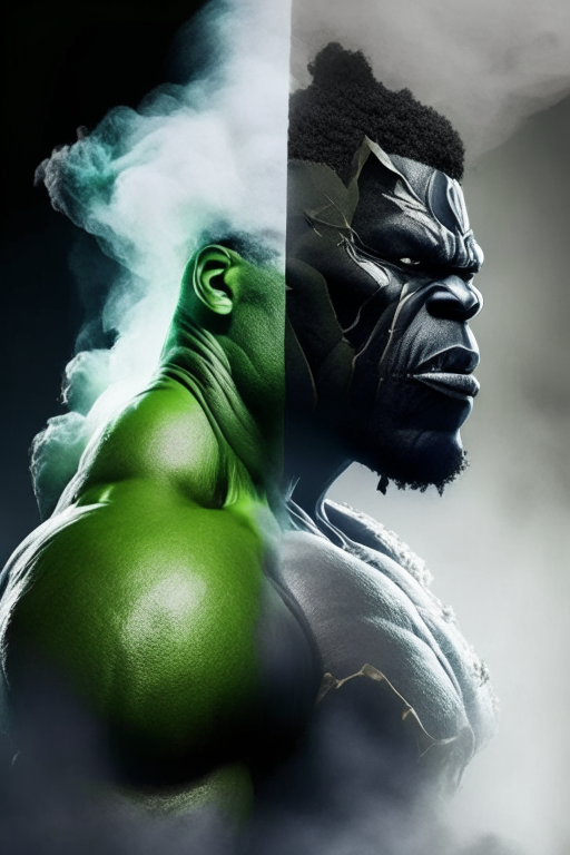 Create an African version of Incredible Hulk and Thor in a face off. With white smoke and African hulk breathing visibly 