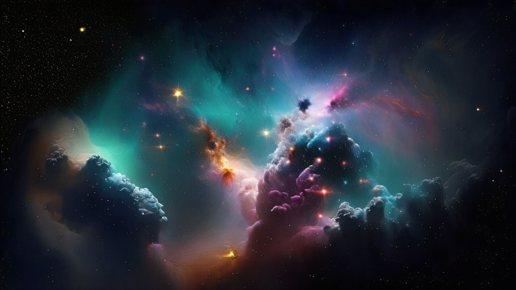 Una vista pacifica e silenziosa dello spazio profondo, con galassie e nebulose sullo sfondo nero del cosmo