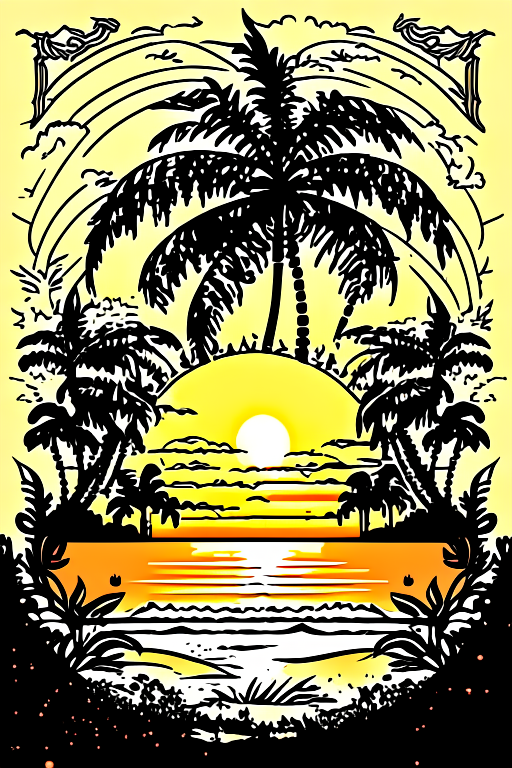 Create a visually appealing video of sun set, with palm trees and beach setting 