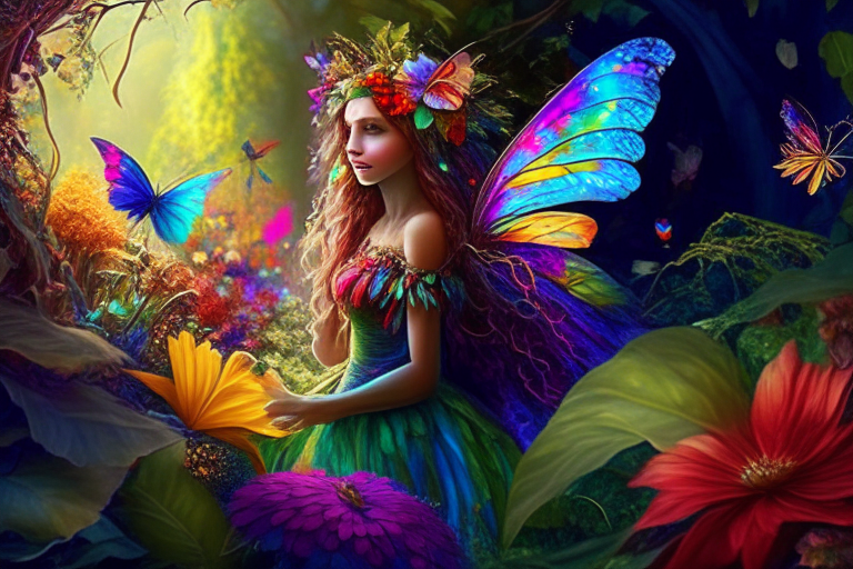 A beautiful fairy in a colourful garden