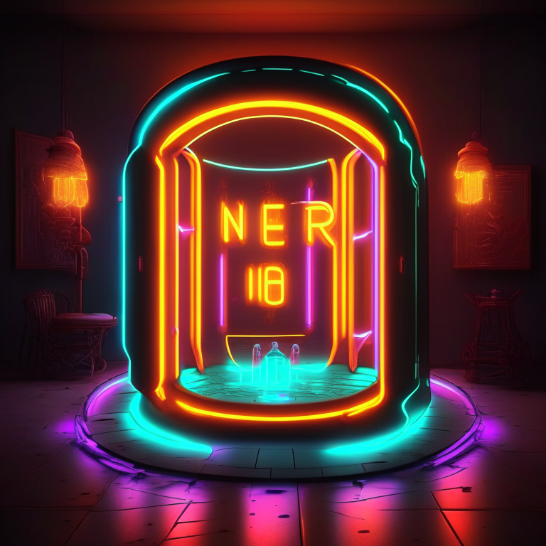 neon sign nether portal, nether portal made out of glass tubes with lights in them, light emitting diode nether portal l.e.d , scene location poker table floor, cartoon sun, 8k realistic , adventure time style