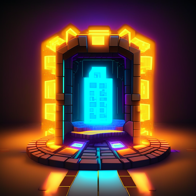 neon sign nether portal, nether portal made out of glass tubes with lights in them, light emitting diode nether portal l.e.d , scene location poker table floor, cartoon sun, 8k realistic , adventure time style but with minecraft squares