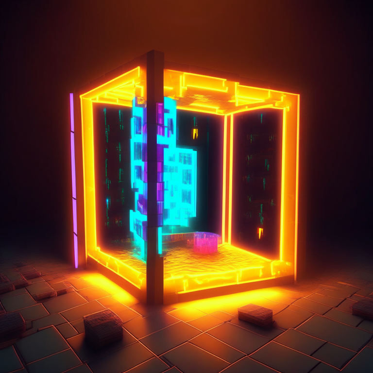 neon sign nether portal, nether portal made out of glass tubes with lights in them, light emitting diode nether portal l.e.d , scene location poker table floor, cartoon sun, 8k realistic , adventure time style but with minecraft squares