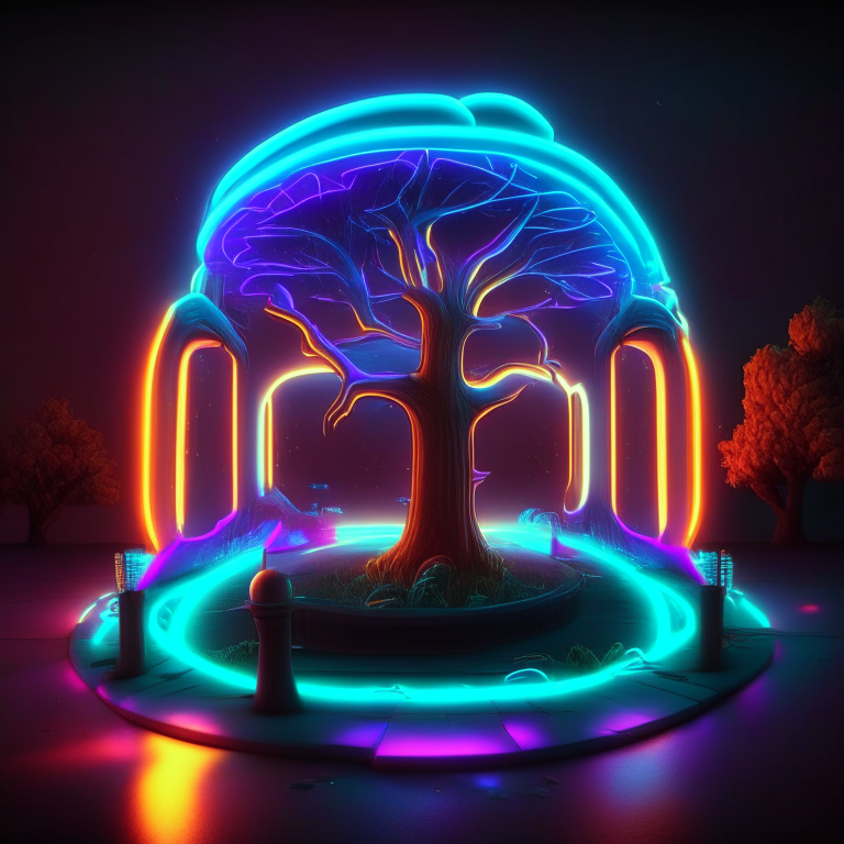 neon sign nether portal, nether portal made out of glass tubes with lights in them, light emitting diode nether portal l.e.d , scene location poker table floor, cartoon sun, 8k realistic , adventure time tree style , clouds