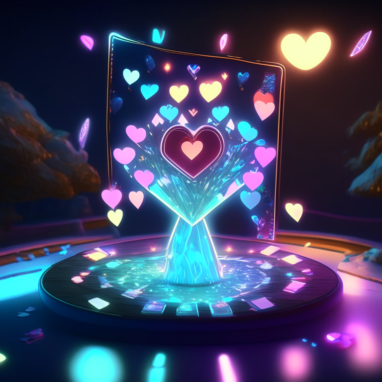 poker card, diamonds, hearts, spades,neon sign nether portal, nether portal made out of glass tubes with lights in them, light emitting diode nether portal l.e.d , scene location poker table floor, cartoon sun, 8k realistic , adventure time tree style , clouds, daytime