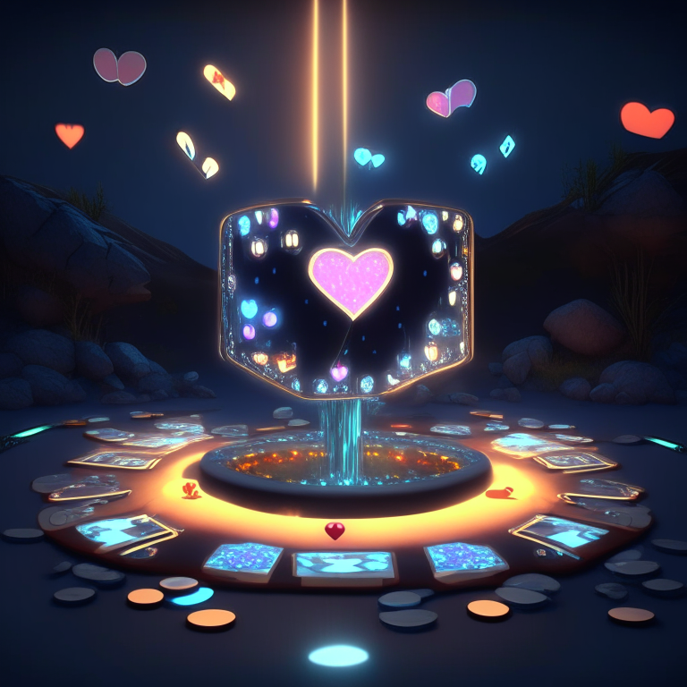 poker card, diamonds, hearts, spades,clubs , black rock nether portal, nether portal made out of glass tubes with lights in them, light emitting diode nether portal l.e.d , scene location poker table floor, cartoon sun, 8k realistic , adventure time tree style , clouds, daytime