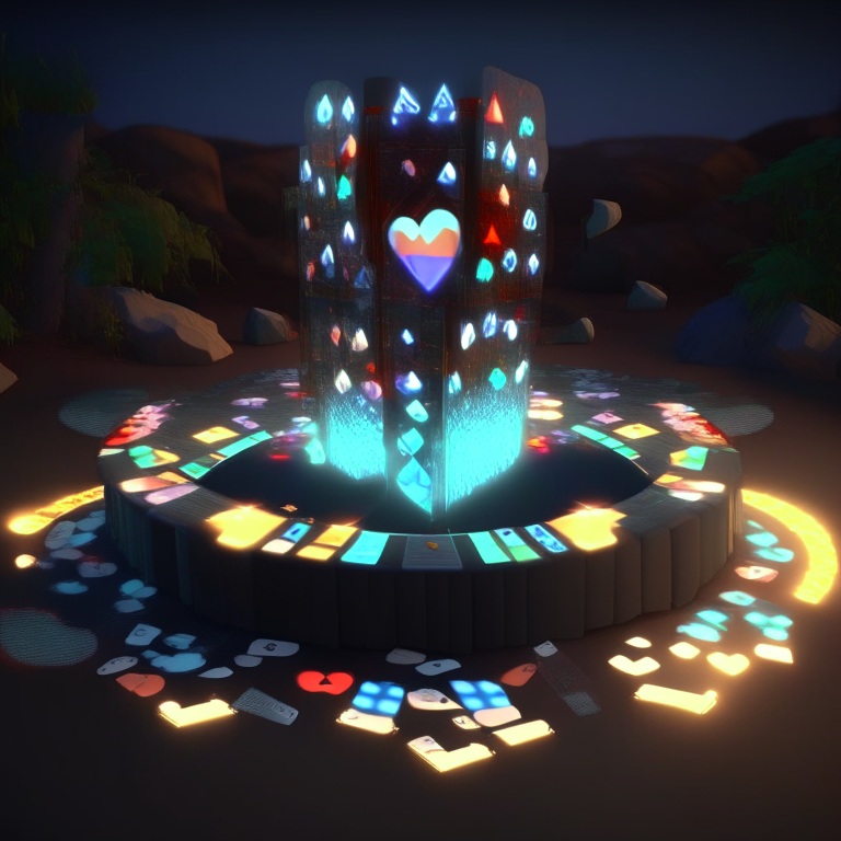 poker card, diamonds, hearts, spades,clubs , black rock nether portal, nether portal made out of glass tubes with lights in them, light emitting diode nether portal l.e.d , scene location poker table floor, cartoon sun, 8k realistic , adventure time tree style , clouds, daytime, minecraft