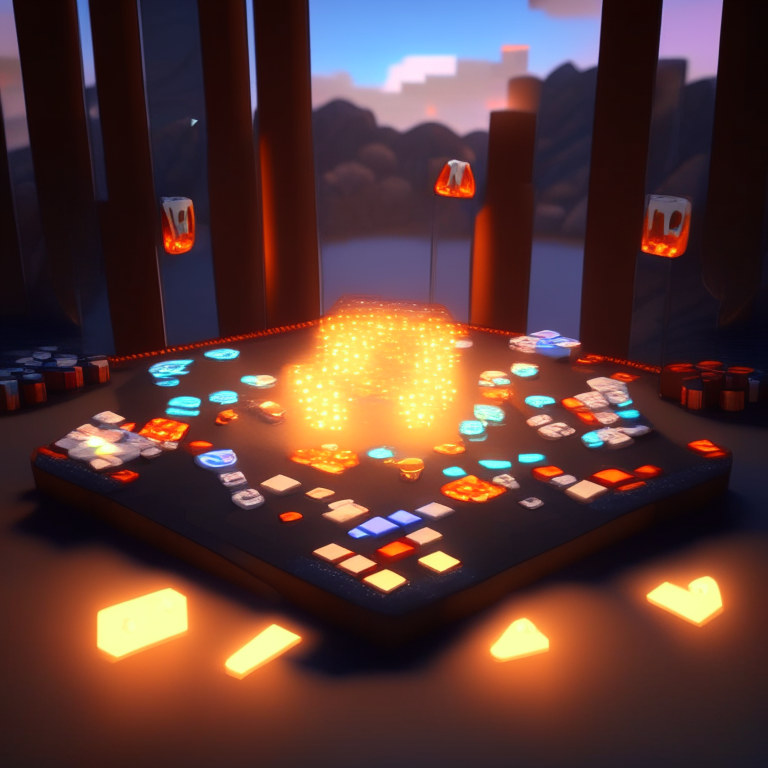 poker card, diamonds, hearts, spades,clubs , black rock nether portal, nether portal made out of glass tubes with lights in them, scene location poker table floor, cartoon sun, 8k realistic , clouds, daytime, minecraft alex orange hair