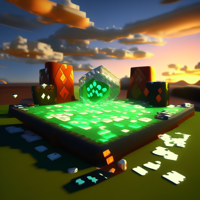 poker card, diamonds, hearts, spades,clubs , black rock nether portal, nether portal made out of glass tubes with lights in them, scene location poker table floor, cartoon sun, 8k realistic , clouds, daytime, minecraft alex orange hair green grass, square clouds