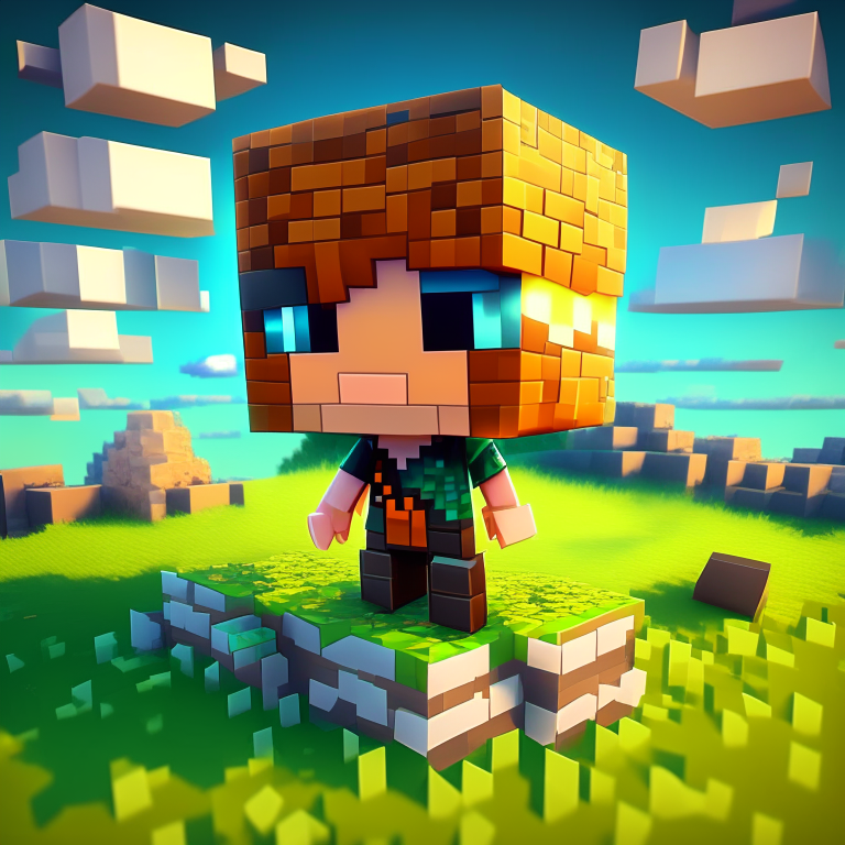 chibi minecraft alex orange hair, nether portal voxel, diamonds, hearts, spades,clubs , black rock nether portal, scene location glass fiji, cartoon sun, 8k realistic , clouds, daytime,  green grass, square clouds, nether portal, macabre style