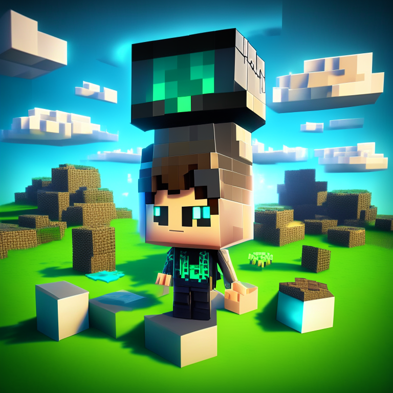 chibi minecraft steve with aliens, nether portal voxel, diamonds, hearts, spades,clubs , black rock nether portal, scene location glass fiji, cartoon sun, 8k realistic , clouds, daytime,  green grass, square clouds, nether portal gate, macabre style, surreal