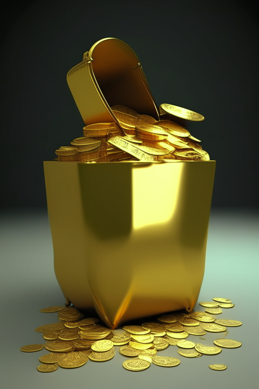 money by the bucketload in a gold box