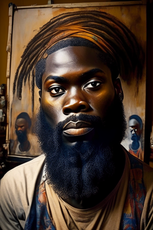 African Artist  (face) with beards in work background 