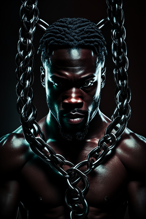 Black man breaking out of the shackles of bondage