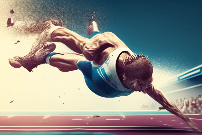An image of an athlete falling during a sports competition... ultra realiste