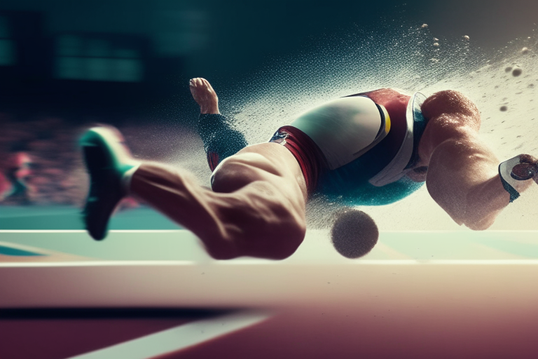 An image of an athlete falling during a sports competition... ultra realiste 4k cinematik