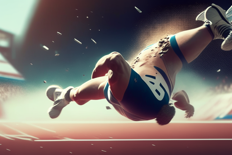 An image of an athlete falling during a sports competition.. ultra realiste 4k cinematik