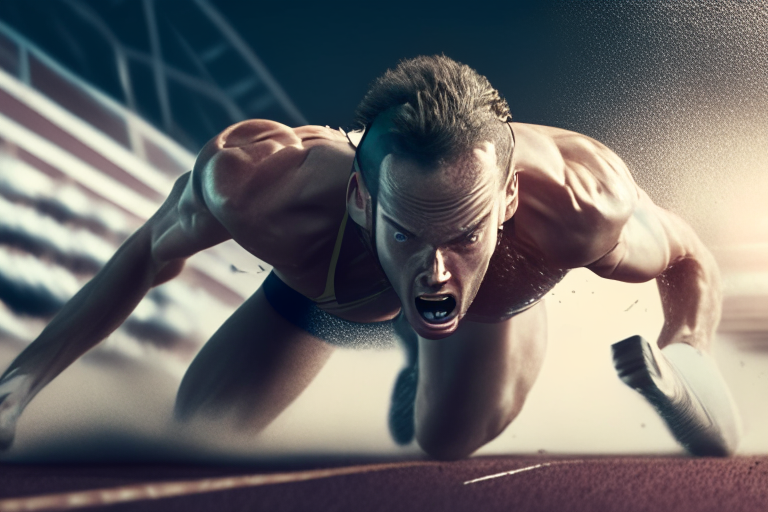An image of an athlete getting up during a sports competition... ultra realiste 4k cinematik