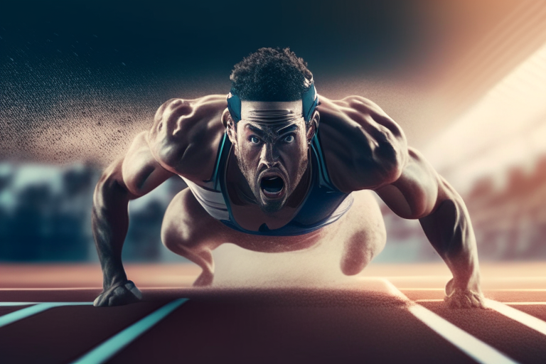 An image of an athlete getting up during a sports competition... ultra realiste 4k cinematik