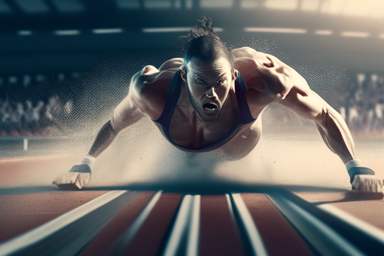 An image of an athlete getting up during a sports competition... ultra realiste 4k cinematik