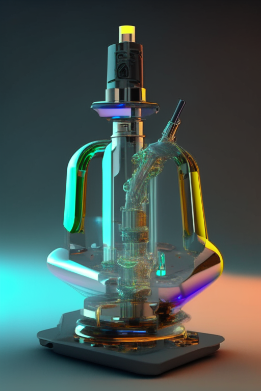 Generate a fully functional, futuristic, 3d, glass bong that works like a modern vape device. 