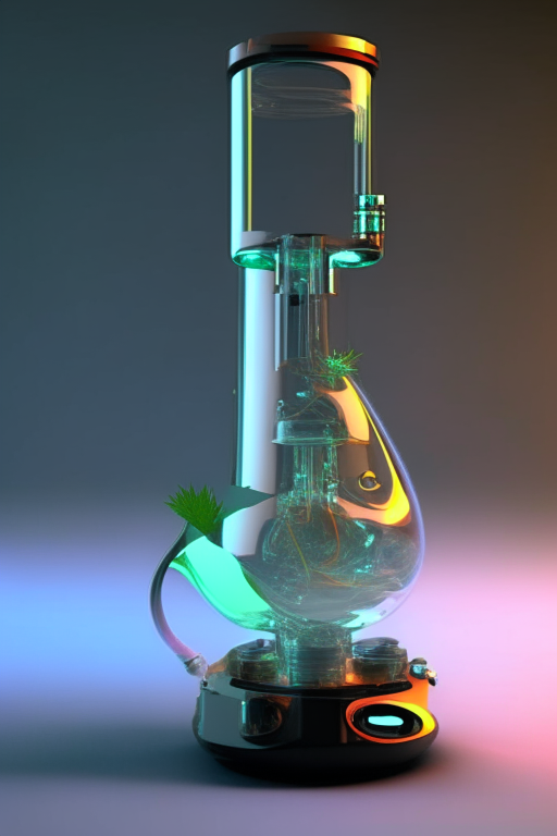 Generate a fully functional, futuristic, 3d, glass bong that works like a modern vaporizer . 