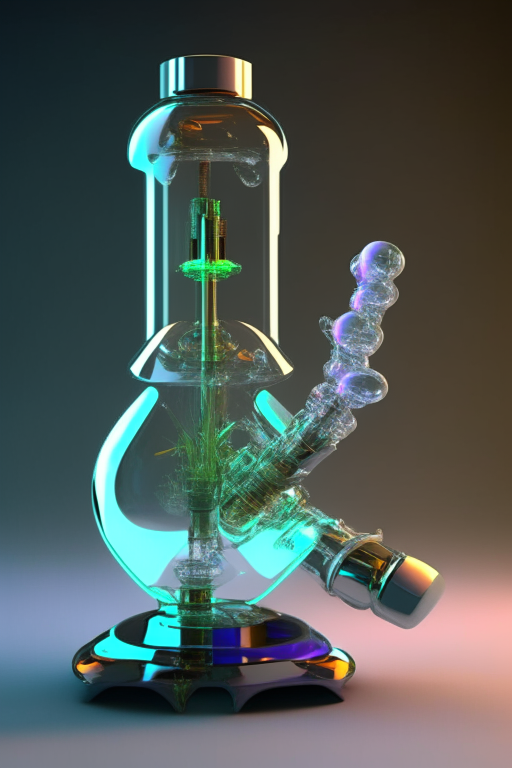 Generate a fully functional, futuristic, 3d, 3 chamber glass bong that works like a modern vaporizer . 