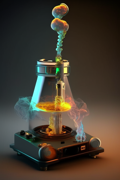 Generate a fully functional, self heating, self burning by a press of a button, glass chambered bong that works like a vaporizer. 