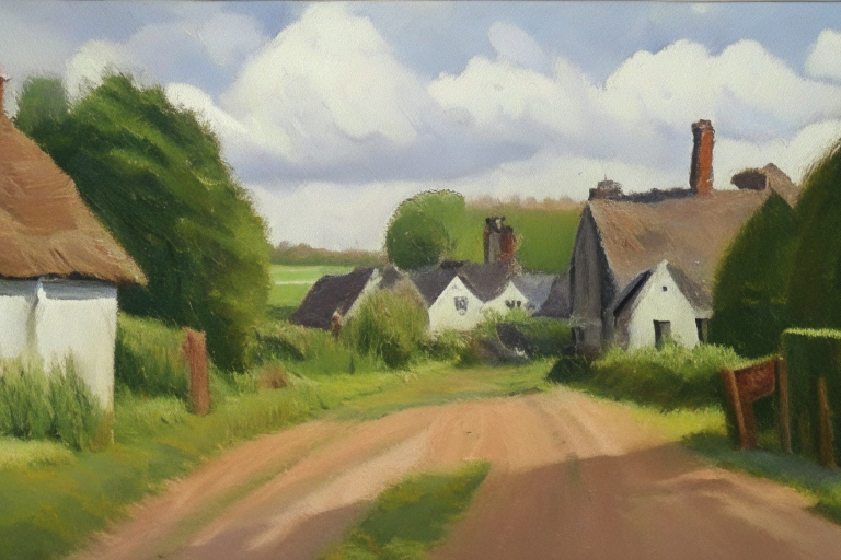 aA small village in the countryside of England. oil painting. 