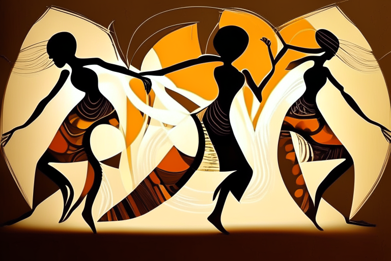 Abstract African Art of Women Dancing  white illumination 