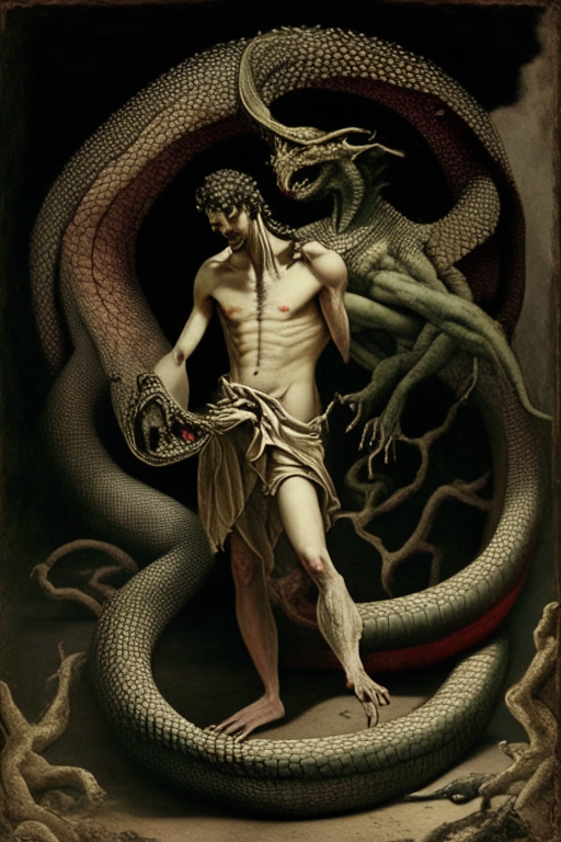 Lucifer and the Serpent in the Jadin of the Eden