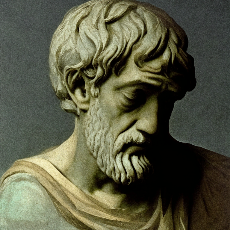 Aristotle, looking down 