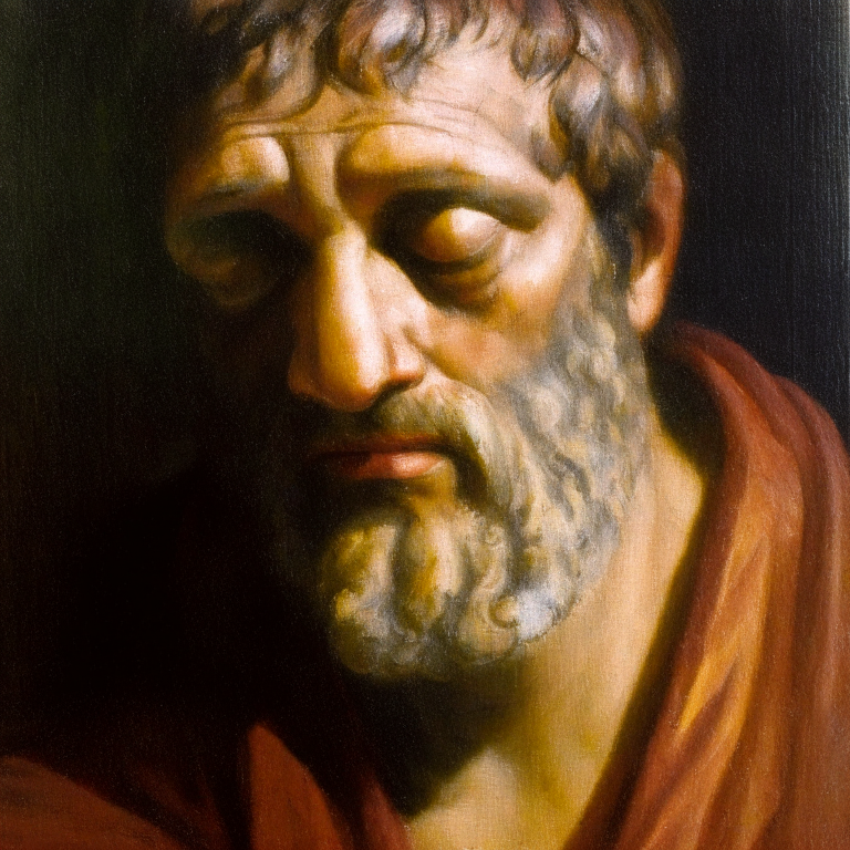 Aristotle, looking down , oil painting