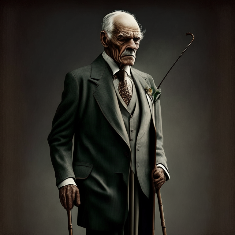 MAN WITH A CANE TALKING DETAILED WEARING A SUIT