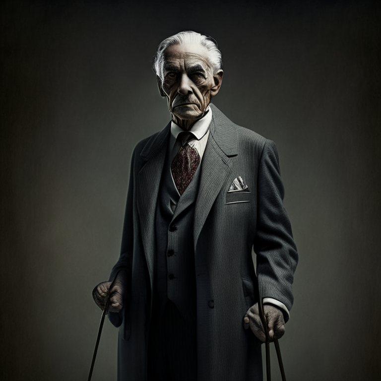 MAN WITH A CANE TALKING DETAILED WEARING A SUIT FACING CAMERA