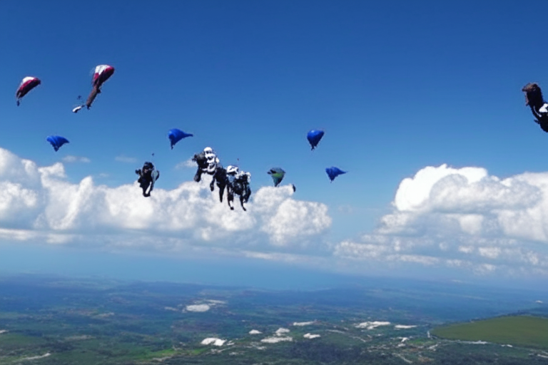 Skydivers soaring above us, we take in the scenery