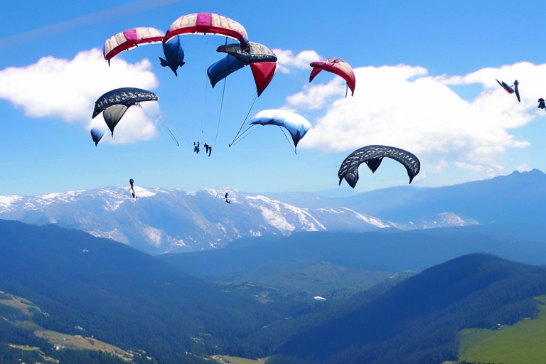 Skydivers soaring above us, we take in the scenery mountains in the background