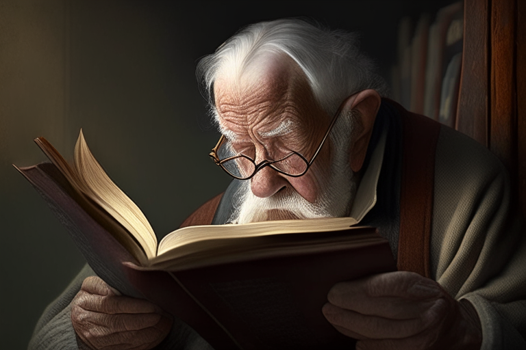 A old man reading book