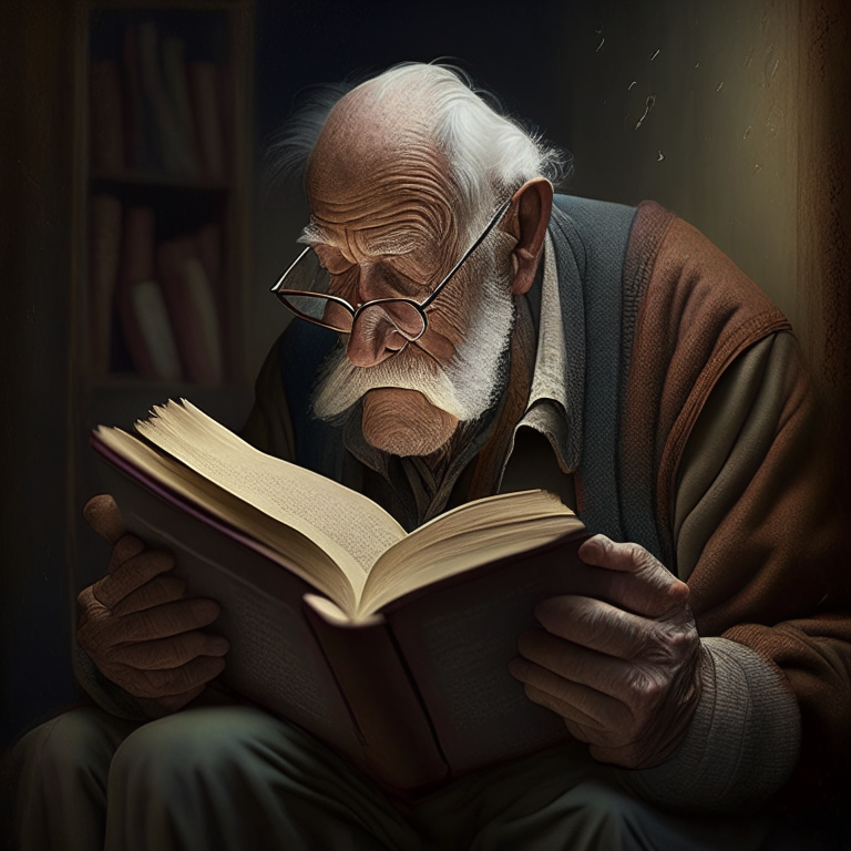 A old man reading book