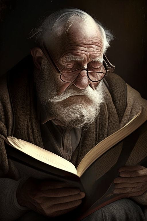 A old, strong looking man reading book