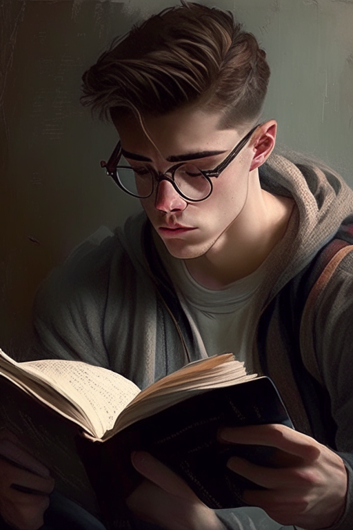 A 20 year old man reading book