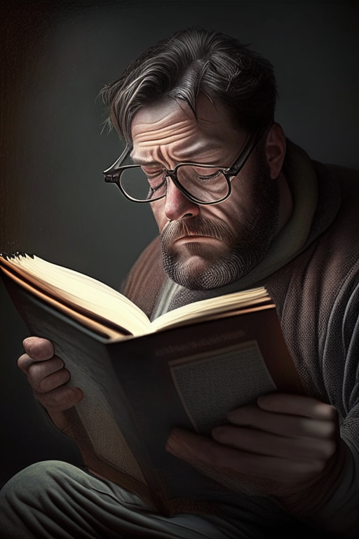 A 40 year old man reading book