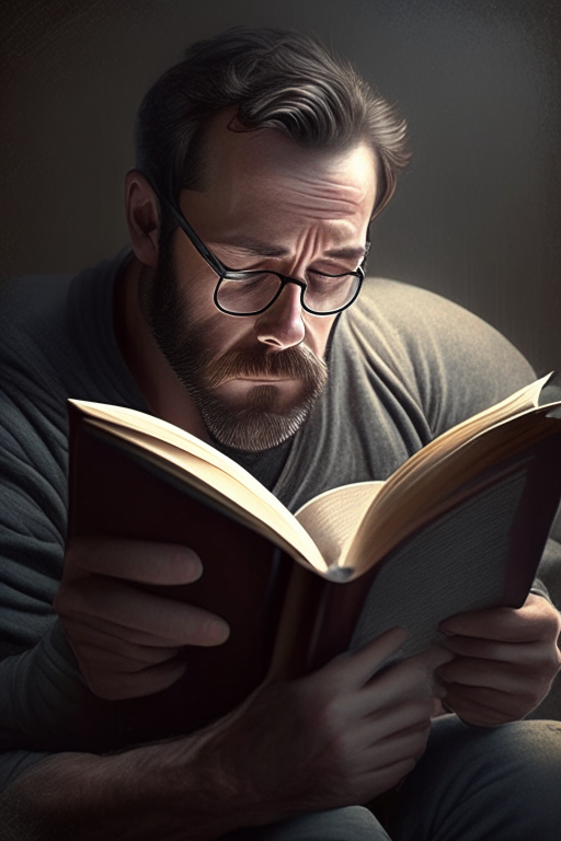 A 35 year old man reading book