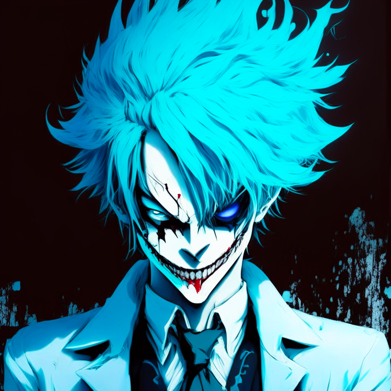 Strong light blue colour joker anime, 