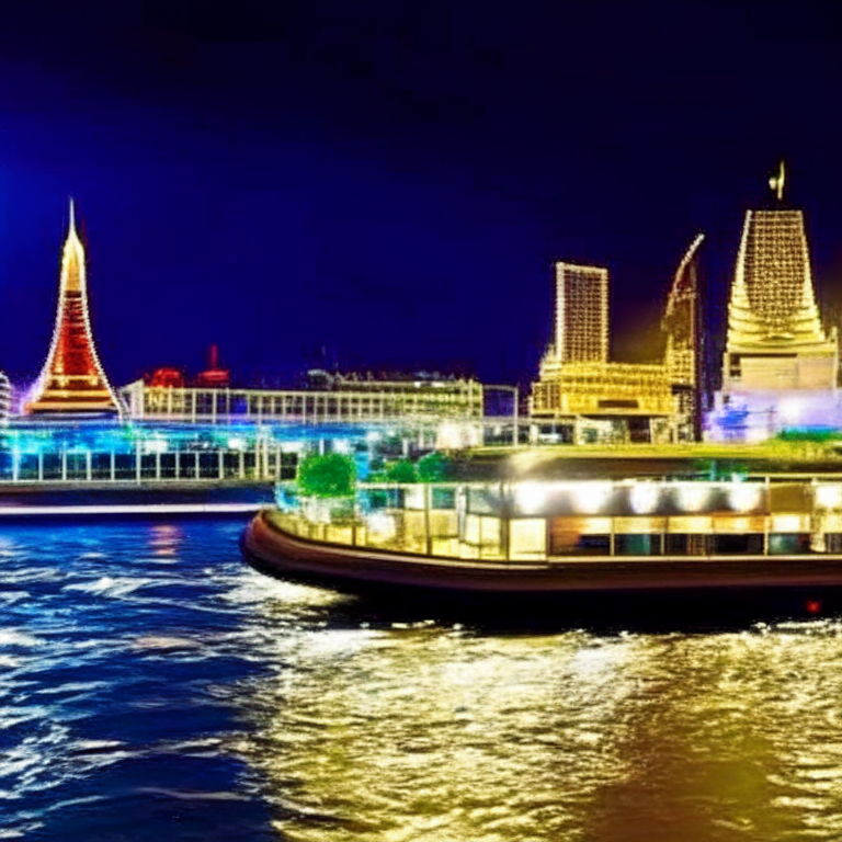 delightful river cruise.
Relish stunning views of Bangkok's skyline illuminated at night.