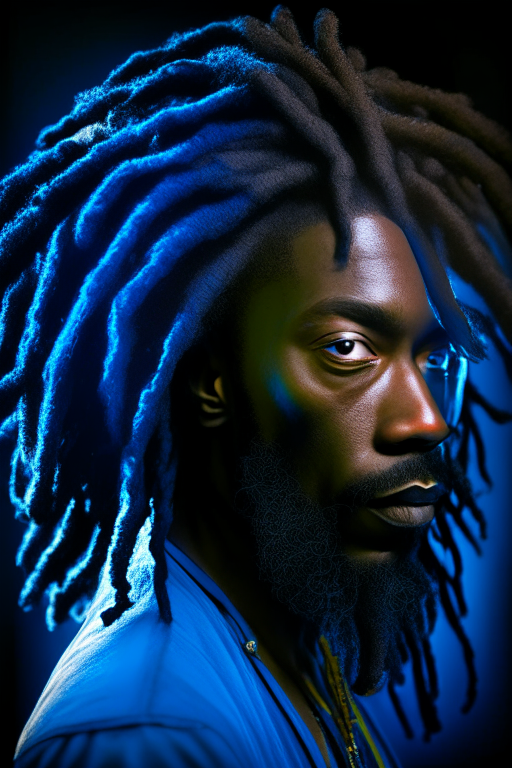 Bleck Reggae Artist with blue illumination and hairs moving