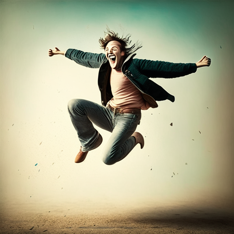 person jumping with happiness