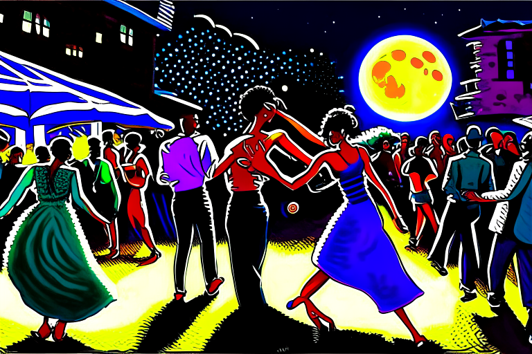 Black Americans from the 60’s dancing in the ghetto under the bright moonlight 